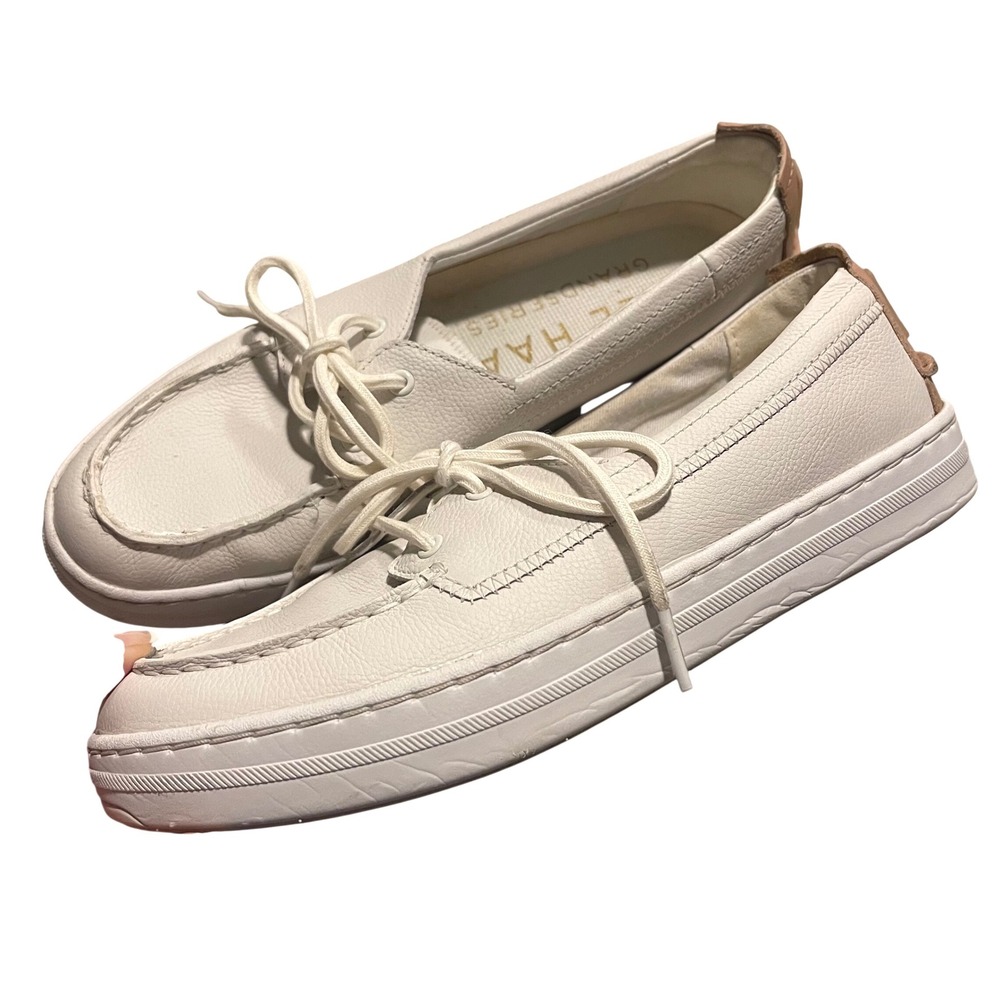 Cole Haan Boat Shoes Womens 8B White Leather Grandseries Nautical W20439 Loafers